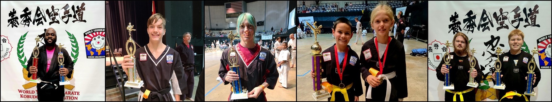 Collage of participants holding trophies